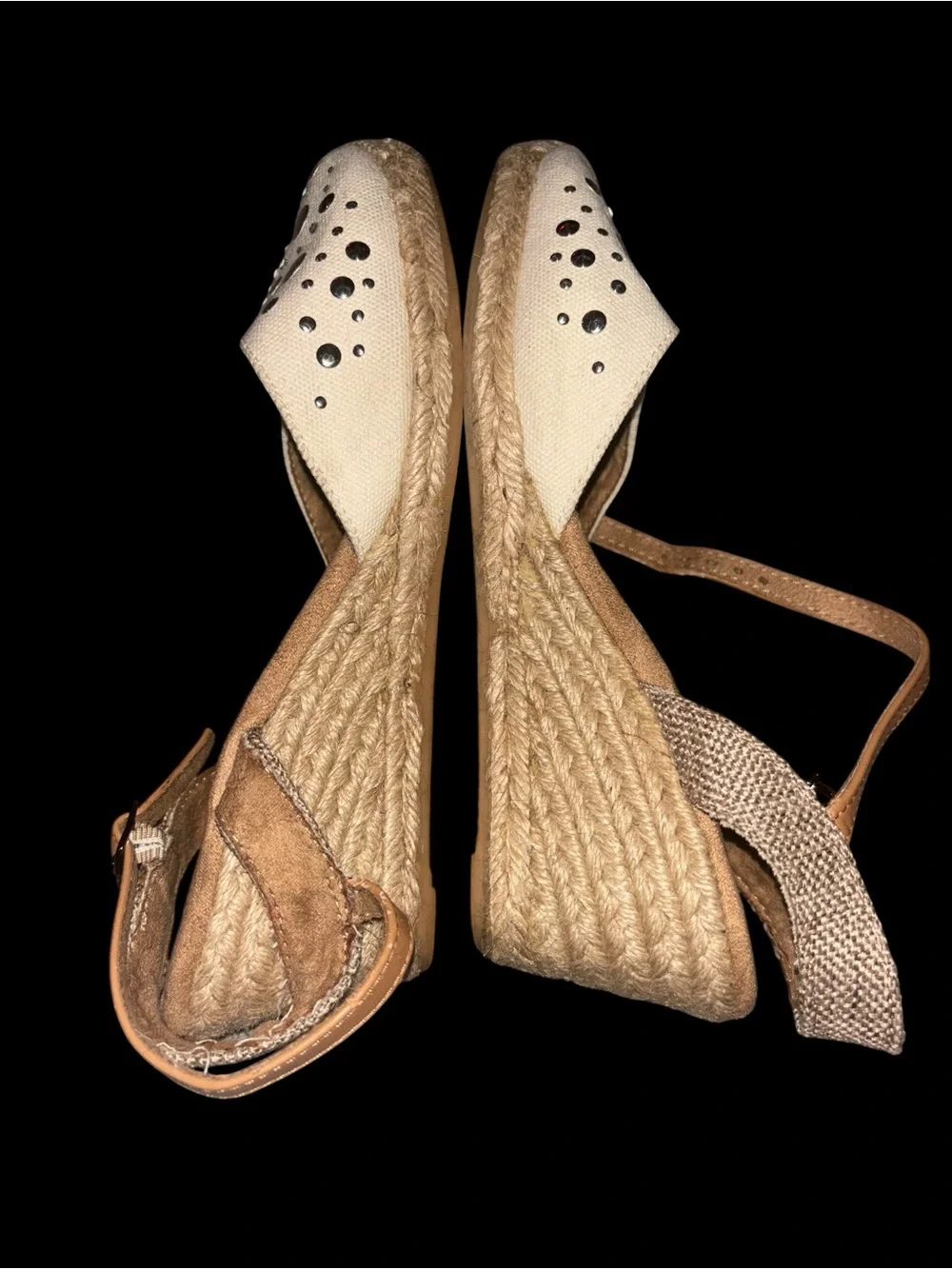 White Mountain Cream Espadrille Wedge Sandals with Rhinestone Accents